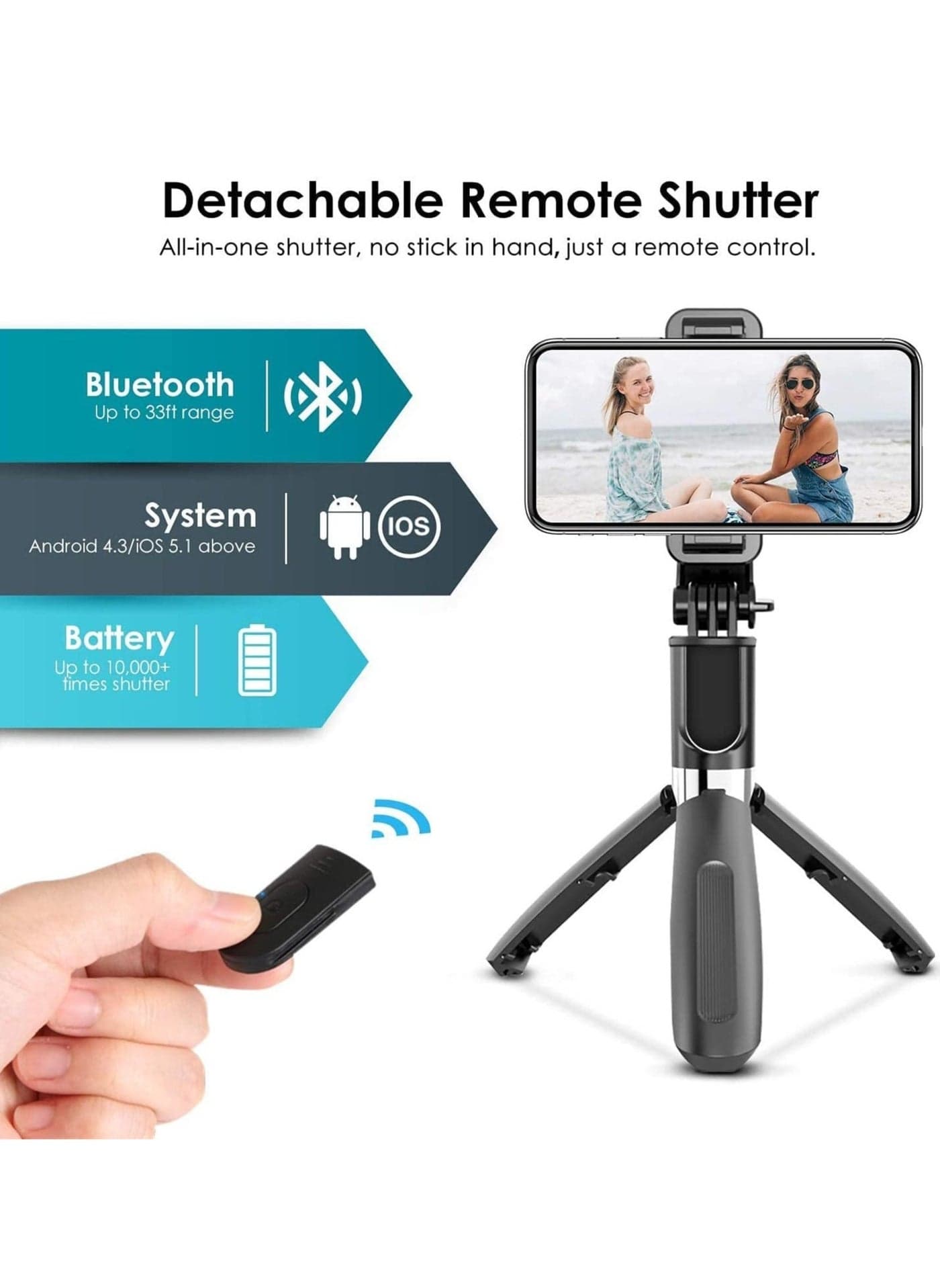 Bluetooth Extendable Selfie Sticks with LED Fill Light Wireless Remote and Tripod Stand 3-in-1 Multifunctional Selfie Stick Portable Lightweight Compatible with All Smartphones (Black-Fill Light)