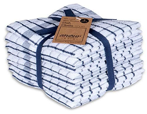 AMOUR INFINI Kitchen Dish Cloths Set of 8 - Ultra Soft, Highly Absorbent, Quick-Drying Terry Cotton Dishcloths 12"x12" Inch Wash & Cleaning Cloths for Kitchen & Dishwashing (Blue)