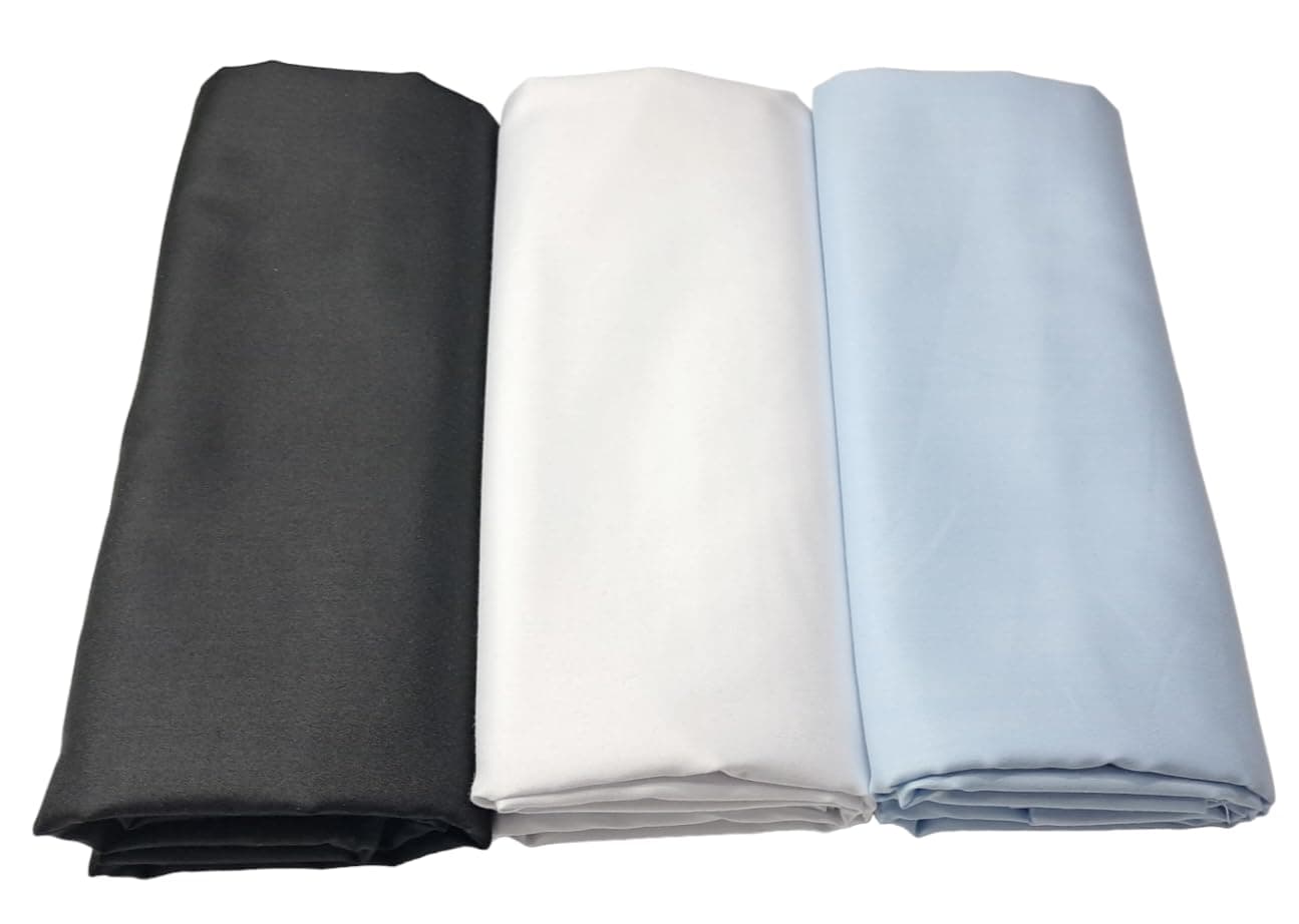 MAMRAJ Men's 100% pure Giza Cotton Unstitched Shirt Fabric 2.5 Meter ( Ethnic, Formal, Casual, summer wear.) ( Trendy Satin Shirts ) Set of 3 Shirt (Black, White, Sky Blue)