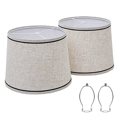 Drum Lampshades Set of 2, Fabric Lampshades for Table & Floor Lamps, Medium Size 13" Top x 11" Bottom x 10" High, Natural Linen Hand Crafted, Lamp Shade Harp Holder Included