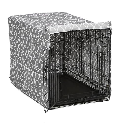 MidWest Homes for Pets Medium Dog Crate Cover with Teflon Fabric Protector PolyCotton Privacy Kennel Cover Fits Most 30inch Crates Gray Designer Print Washable Reduces Barking