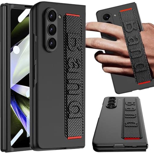 NINKI Carbon Fiber Strap Cover for Samsung Galaxy Z Fold 7 Case with Screen ProtectorShockproof Full Body Protection Slim Bumper for Galaxy Z Fold7 Cover Wristband Grip for Samsung Z Fold 7 Case Men