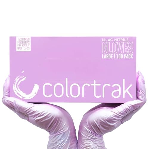 Colortrak Disposable Nitrile Gloves, Pink, Luminous Collection Lilac Frost Latex-Free, Powder-Free Hair Color Gloves for Chemical Processing & Salon Services, 100 Count, Large