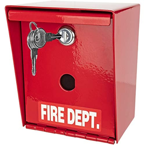 Fire Department Lock Box – Red Wall-Mounted Steel Emergency Key Box with 2 Keys, Fire Safe Access Box for Home, Office & First Responders, 4.5" x 4.55" x 5.65"