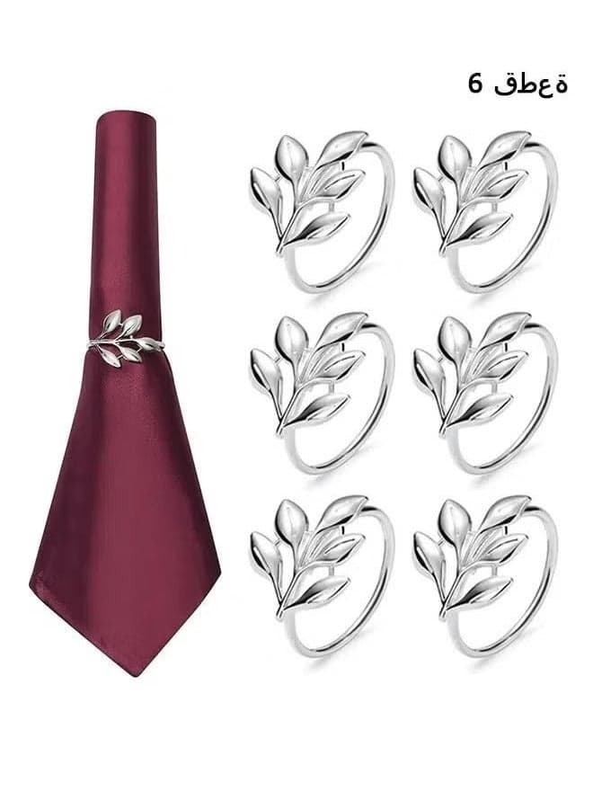 Napkin Rings Set of 6, Silver Napkin Ring Sets Vintage Leaf Napkin Ring Holders - Perfect for Fall