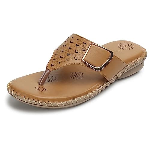 XE Looks Open-Toe Thong-Strap Sandals|Lightweight Doctor Ortho Comfortable Stylish Women Slippers|Soft Cushion Footbed Doctor Slippers For Girls, All-Day Walking, Office| (Beige)