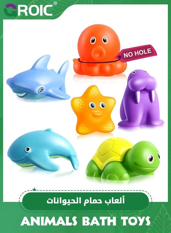6 PCS Marine Animals Mold Free Bath Toys for Babies and Toddlers,No Hole Ocean Sets Bath Toys for Kids,Bathroom Toys,Bathtub Toys for Infant