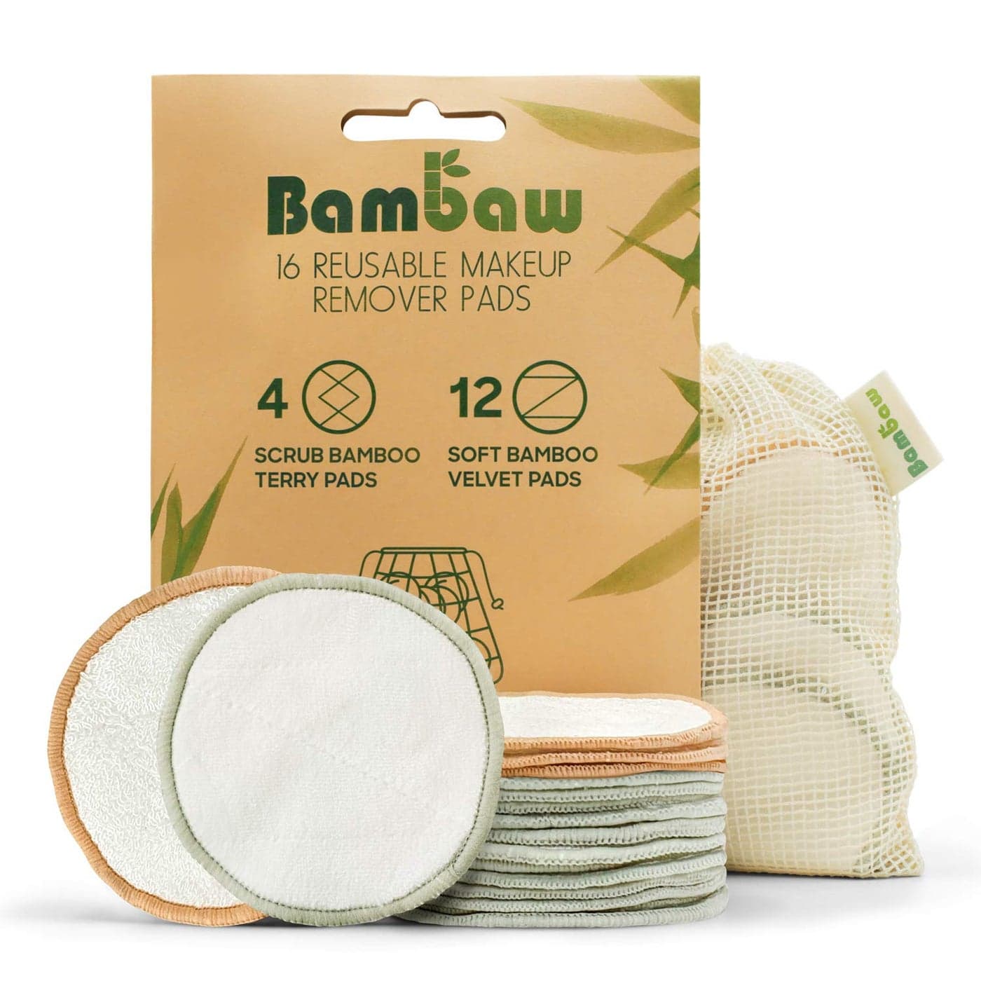 Bambaw Reusable Makeup Remover Pads 16 Cotton Rounds with Laundry Bag Reusable Cotton Pads for Face Eye Makeup Remover Pads