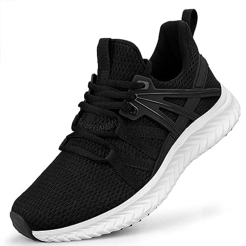 Abboos Womens Athletic Walking Shoes - Memory Foam Lightweight Tennis Shoes Sports Shoes Gym Jogging Slip On Running Sneakers Size 5.5 Black White
