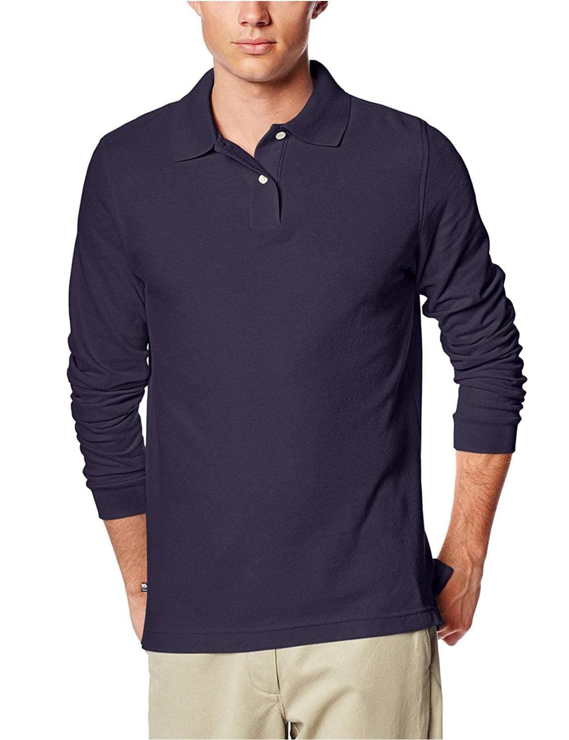 Lee mens Modern Fit Long Sleeve polo shirts, Navy, Small US