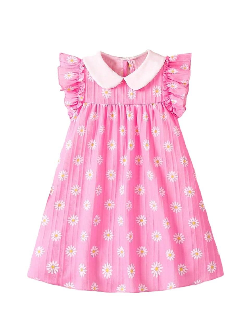 Tagas Girl Textured Allover Print Dress with White Doll Collar Top and Flutter Sleeves|KD-197