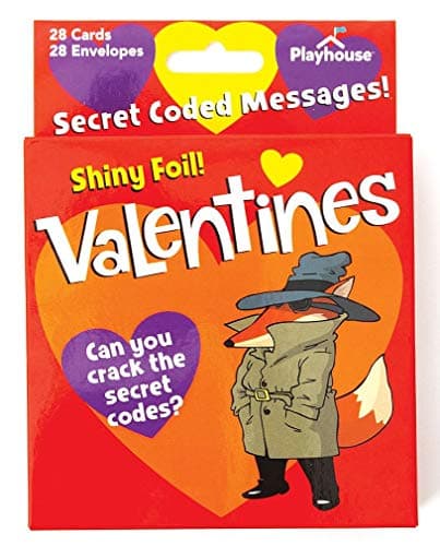 Playhouse Secret Codes Shiny Foil 28 Card Valentine Exchange Box with Envelopes for Kids
