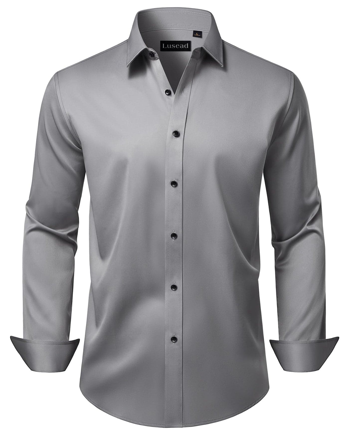 Lusead Men's Grey Dress Shirts Silver Long Sleeve Stretch Wrinkle Free Slim Fit Wedding Formal Button Down Shirt