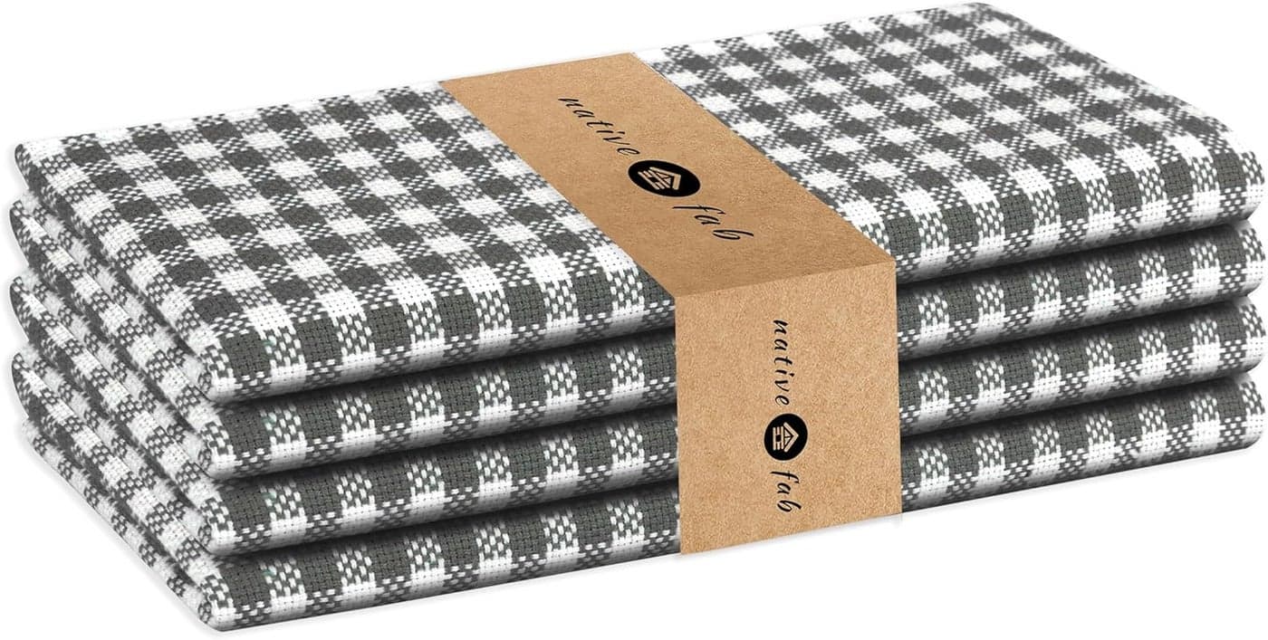 Native Fab Gingham Mini Check Cloth Dinner Napkins Set of 4100 Cotton 16x16 Soft Absorbent Restaurant Hotel Quality Easy Care Washable Wedding Everyday Use Grey