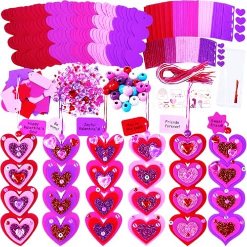Winlyn 36 Sets Valentines Day Decorations DIY Heart Bookmarks Valentine Craft Kits Blank Foam Heart Bookmarks Hearts Foam Stickers for Kids Classroom Activities Reading Party Favors Gift Exchange