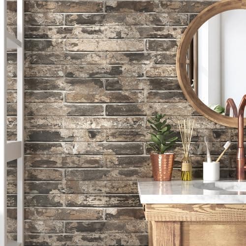 Wallderful Vintage Brown Brick Wallpaper Peel and Stick Textured 3D Faux Brick Contact Paper Self Adhesive Waterproof Stick on Wallpaper for Bedroom Bathroom Kitchen Backsplash Removable Decor Vinyl