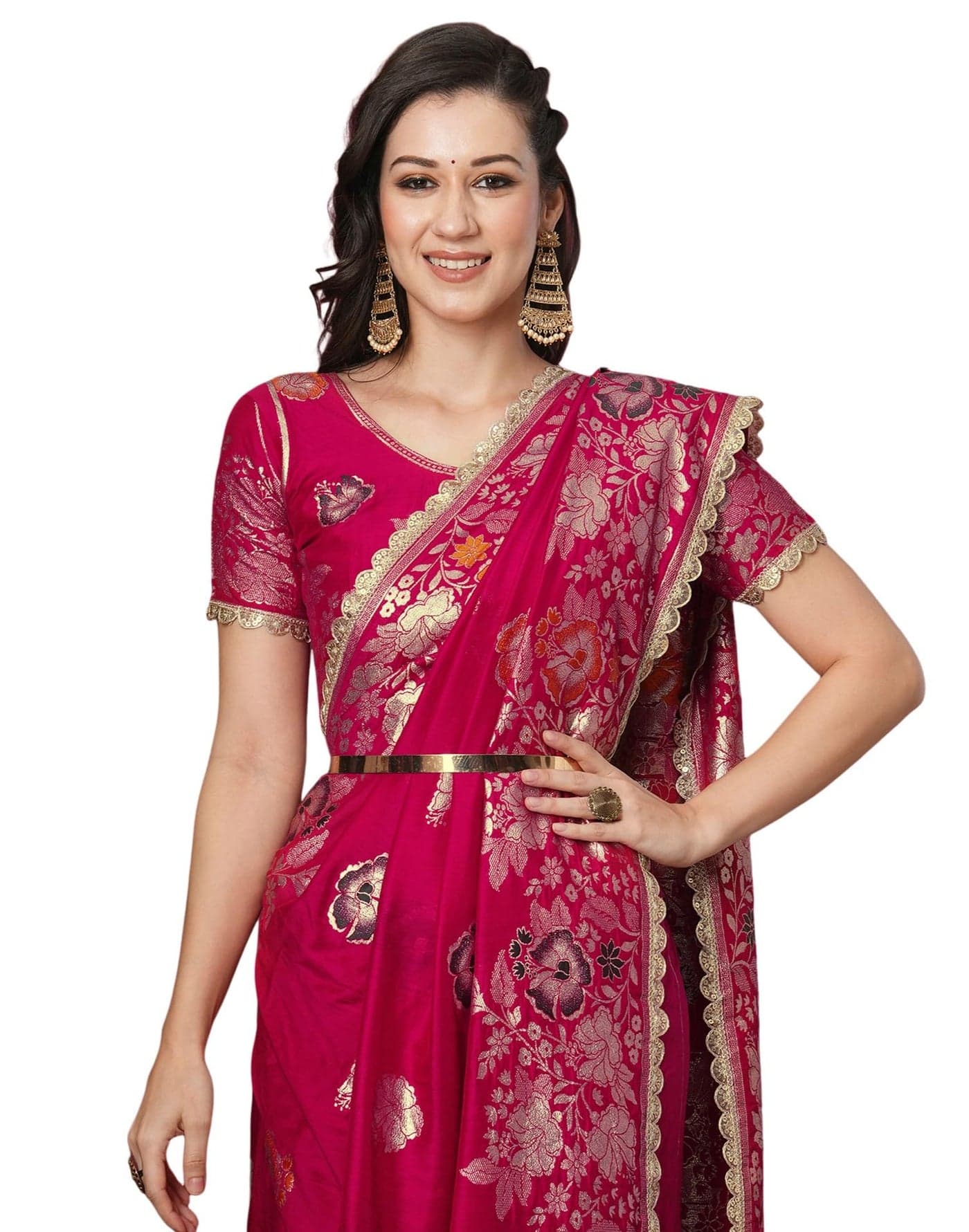 SIRIL Women's Kanjivaram Silk Saree Pure Silk Banarasi Saree with Unstitched blouse Piece (4067S6422_Rani Pink)