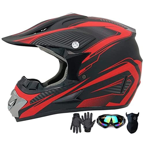 Motocross HelmetAdult Youth Trend Full Face HelmetATV Motorcycle HelmetDirt Bike Downhill OffRoad Mountain Bike HelmetDOT Certified4Piece Set red XL