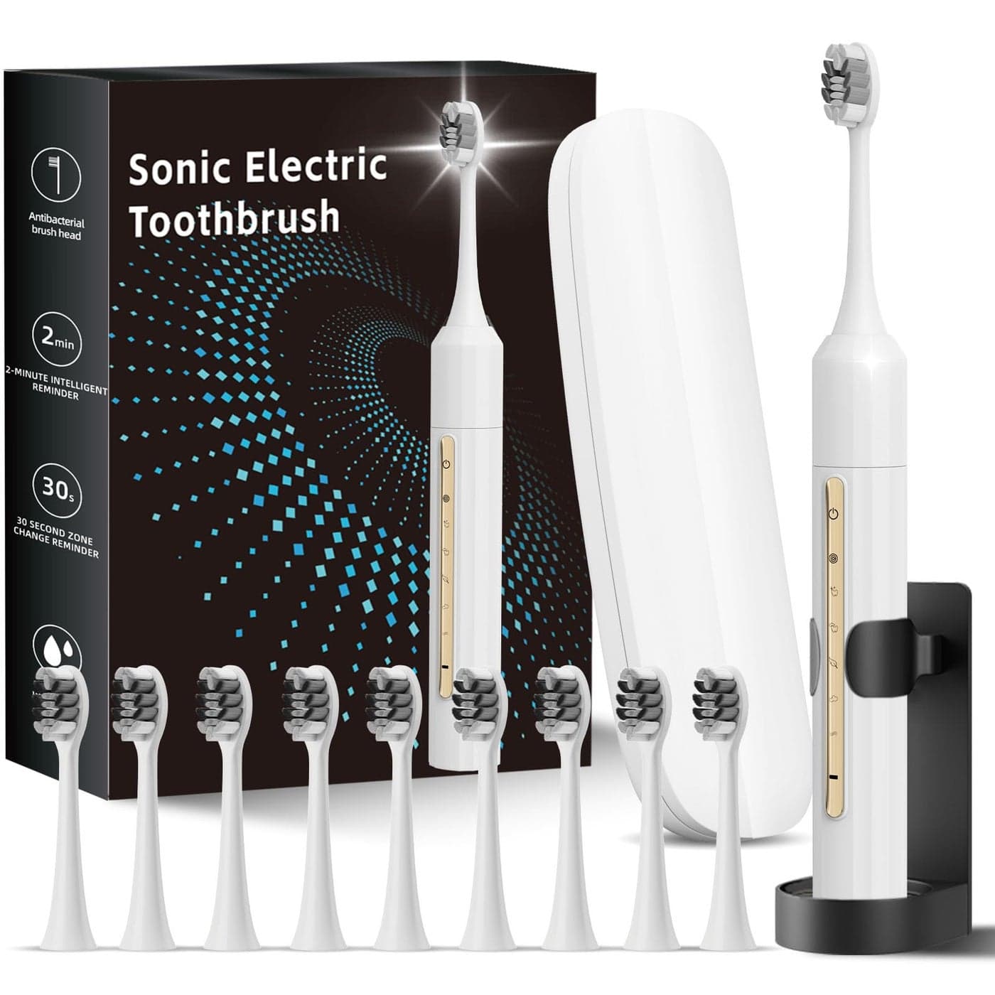 Lumivoid Sonic Electric Toothbrush with 10 Brush Heads for Adults and Children Up to 30 Days on a Single Charge 5 Modes Builtin 2Minute Smart Timer IPX8 Waterproof Electric Toothbrush White