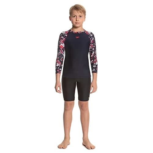 Speedo Glitchamp Long Sleeve Rashtop Boys Swimactive, True Navy, 10Y