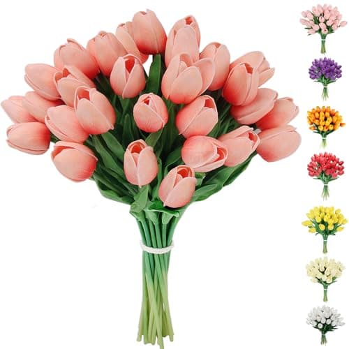 C APPOK Artificial Tulips Flowers Fake Latex Tulip Stems - 30pcs Real Touch Faux Multicolor Tulips Flower for Easter Spring Wedding Bouquet Centerpiece Floral Arrangement Cemetery Table Decor