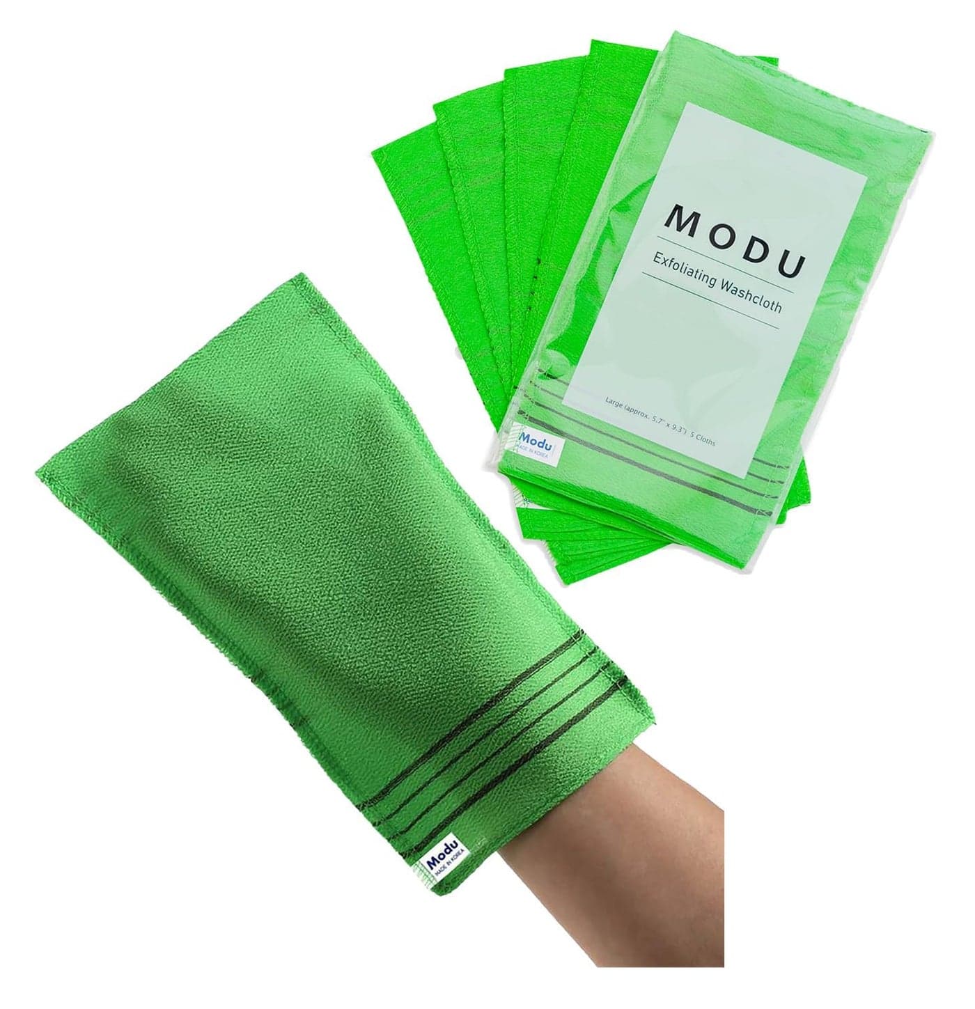 Modu 5 Pcs Korean Exfoliating Mitt Bath Washcloth 91 X 6 inAsian Italy Towel Large 5 Pcs Green