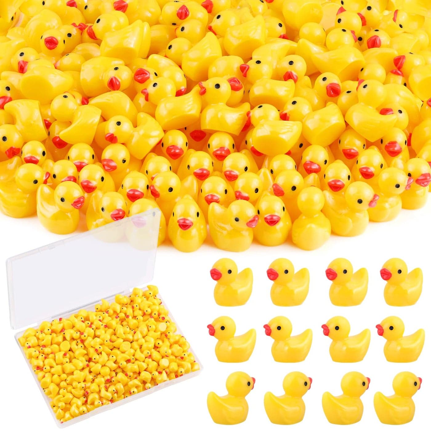 120PCS Mini Resin Animals Cute Yellow Tiny DucksMiniature Duck Figures to HideLittle Animal Small Figurines Bulk for Topper Desk Garden Dollhouse Landscape Aquarium Ornaments DIY Crafts Decor