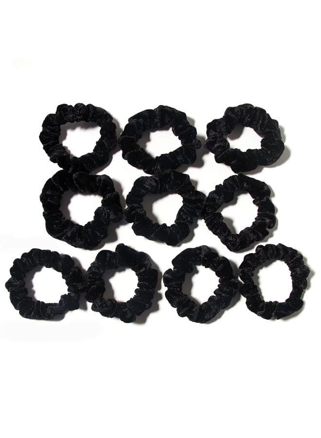 Pack of 10 Small Velvet Scrunchies for Women Hair Accessories, Mini Thin Elastic Hair Ties (Black)