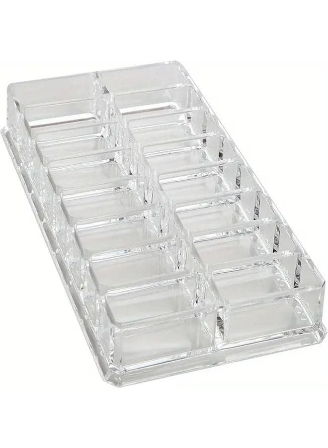 1pc Clear Acrylic Makeup Organizer Double Row 16 Grid Cosmetic Storage Box