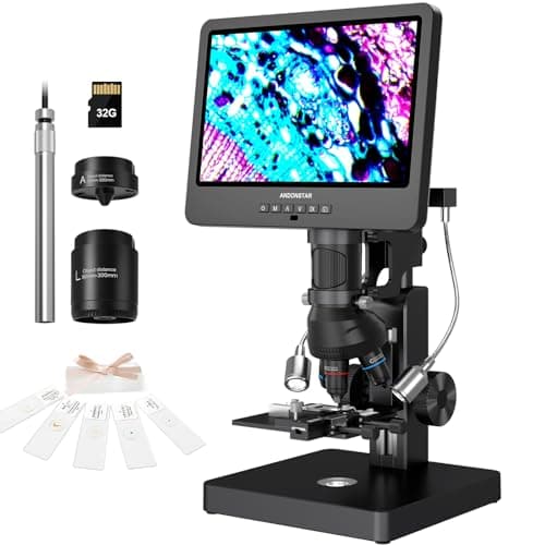 Andonstar AD269S 20X-5000X HDMI Digital Microscope with 10.1'' LCD Screen for Adults Kids, Home Lab Biological Microscope Kit with Slides, Full View for Coins, Windows Compatible