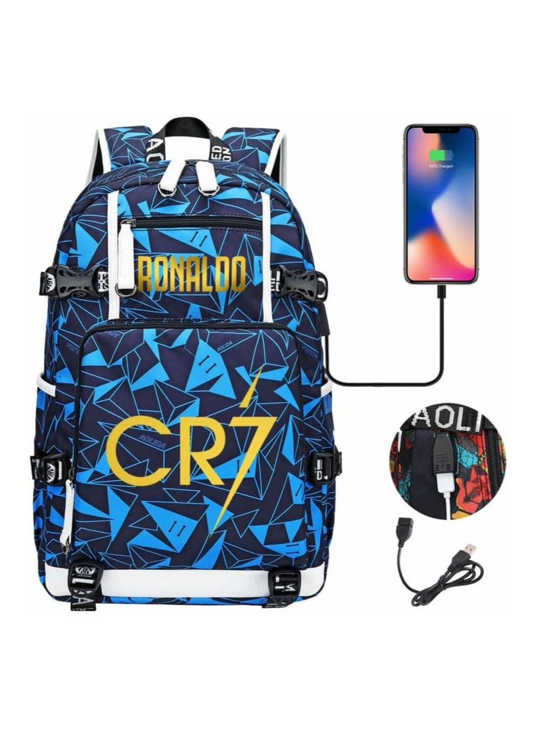 Soccer Player CR7 Individualized Laser Mechanical Laptop Multifunction Backpack Travel Daypack Fans Bag