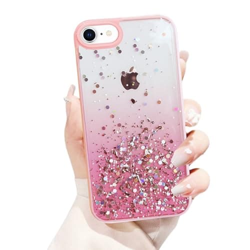 VONZEE® Case Compatible with iPhone 7 & iPhone 8 (4.7 inch), Non Moving Glitter Cover for Girls & Women Soft TPU Shockproof Anti Scratch Drop Protection Cover (Pink)