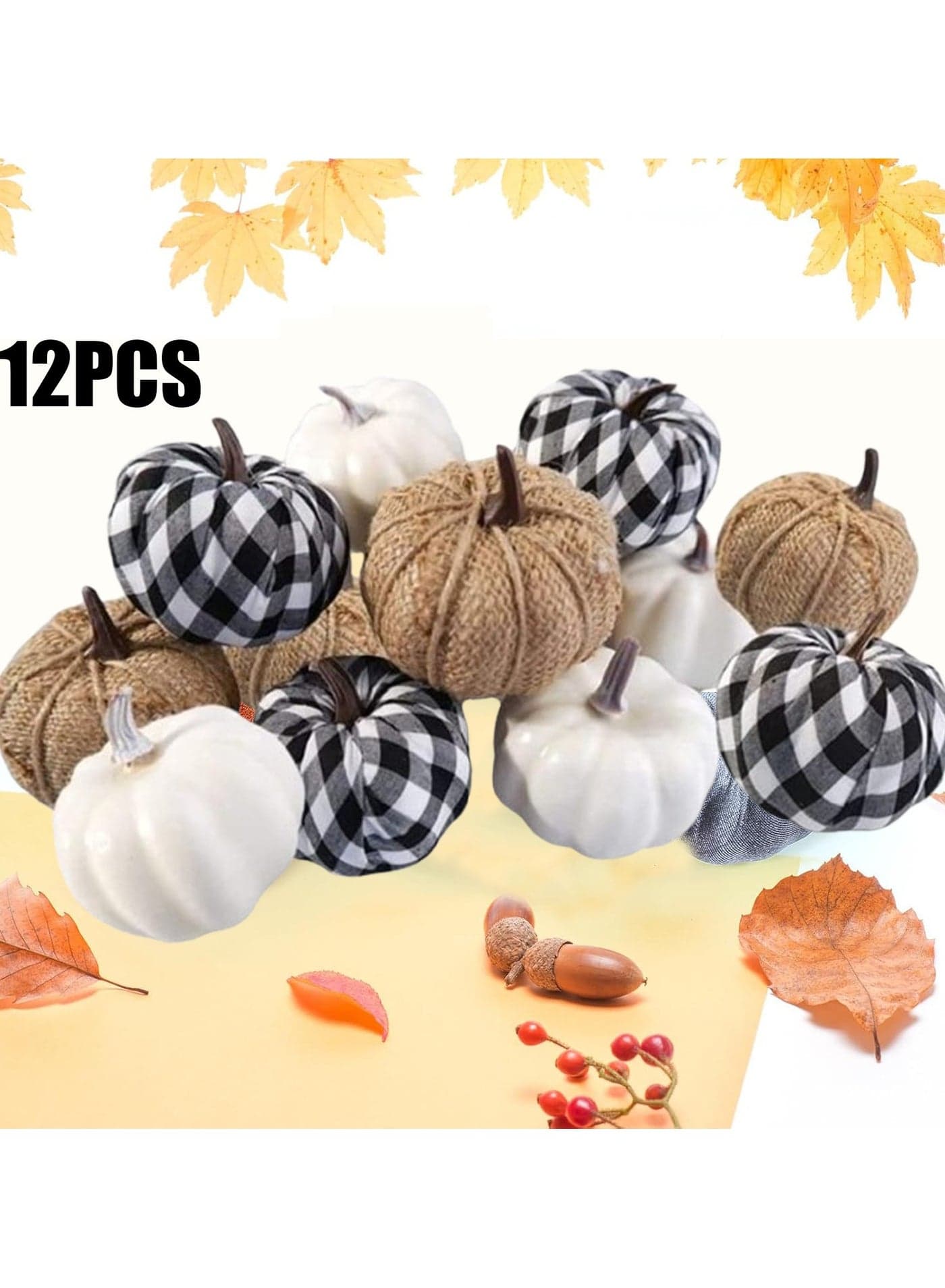 Artificial Velvet Pumpkins 12PCS, Fabric Artificial Craft Pumpkin Tabletop Decoration for Fall Home Farmhouse Harvest Party Decorative Halloween Christmas