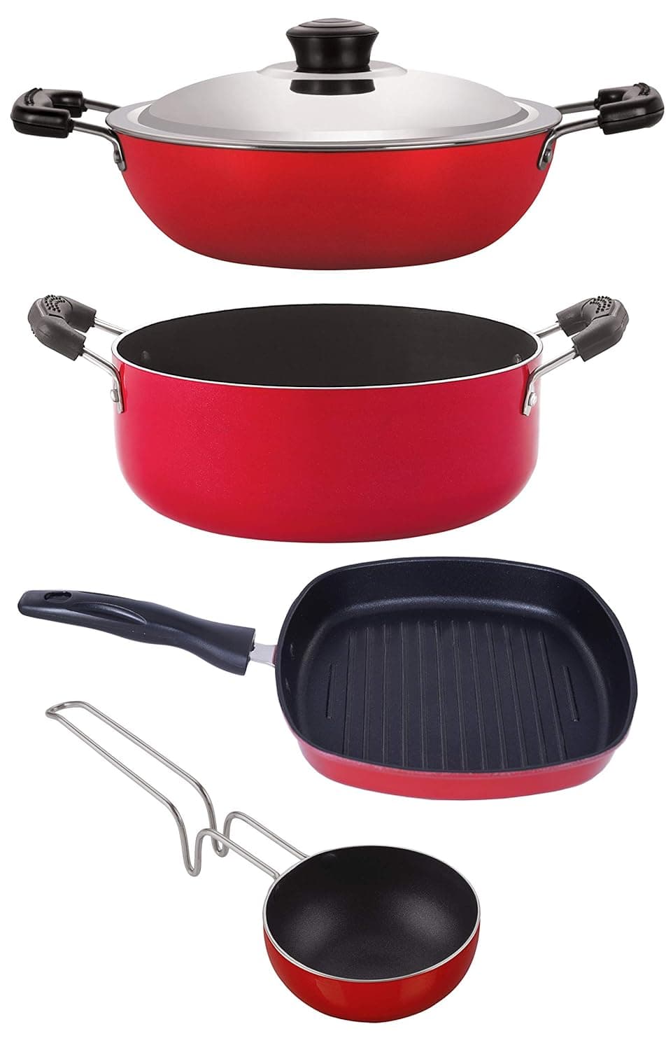 Nirlon Odor Free 3 Layer Non Stick Coating Cookware Gift Item Set of 4-Pices with Bakelite Handle (DKD(B)_VG_GP22.5_CS24)