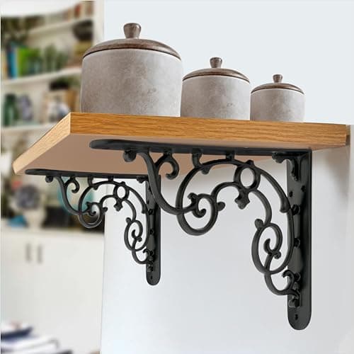 Metal Handcrafted Shelf Bracket for Floating Shelves L Angle Decorative Corner L Shaped Brace Joint Heavy Duty Wall Mounted Shelf Supporter Corner Brace Holder (Pack of 2, Black)