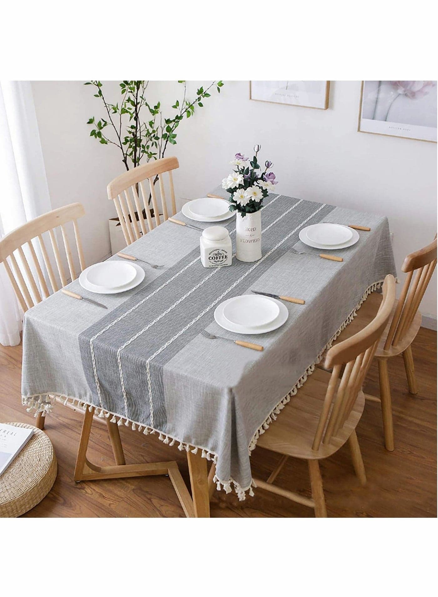 Pastoral Tablecloth Waterproof Square, Embroidery Linen Fabric Heavy Duty
