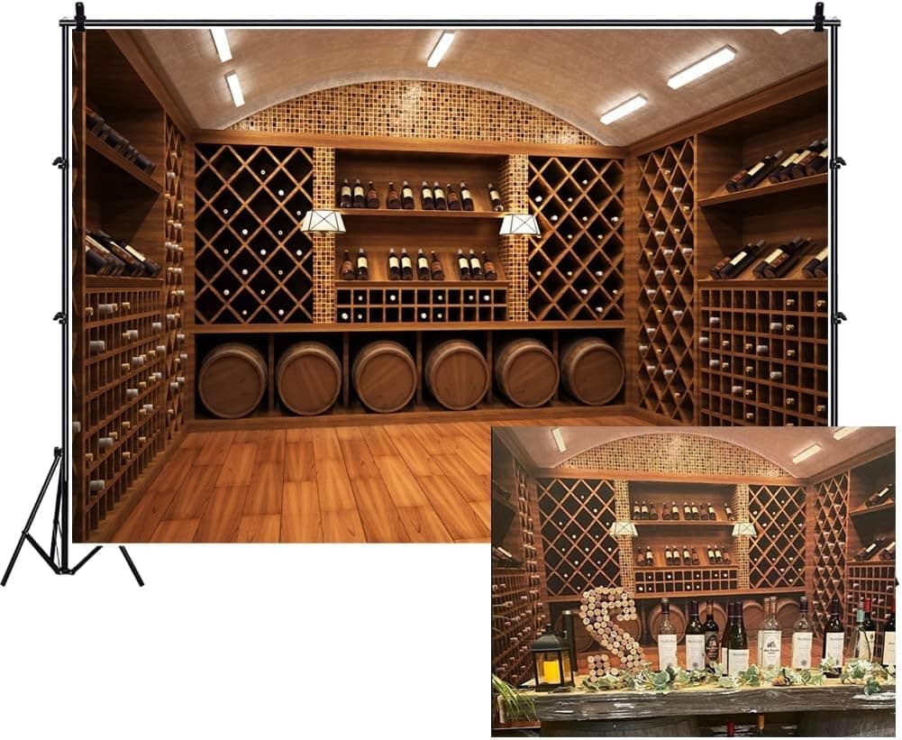 Laeacco French Wine Cellar Backdorps 10x65ft Vinyl Photography Background Wooden Board Storage Champagne Red Wine Celebration Party Business Man Adults Photo Protrais Artistic Studio Props