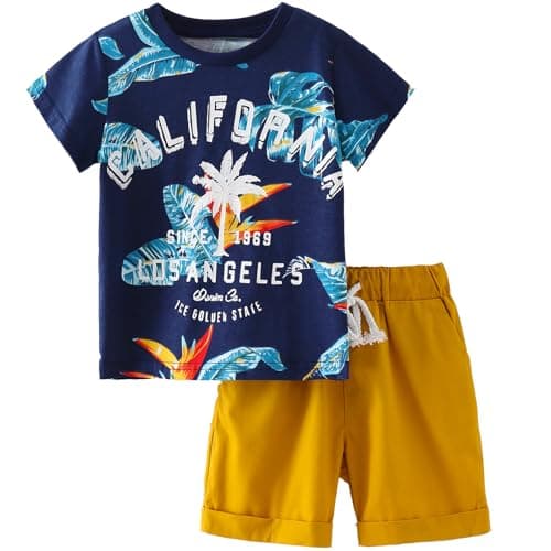 Frogwill Boys California Tee and Roll-up Shorts Summer Clothes Outfit Set 6 years, Los Angels