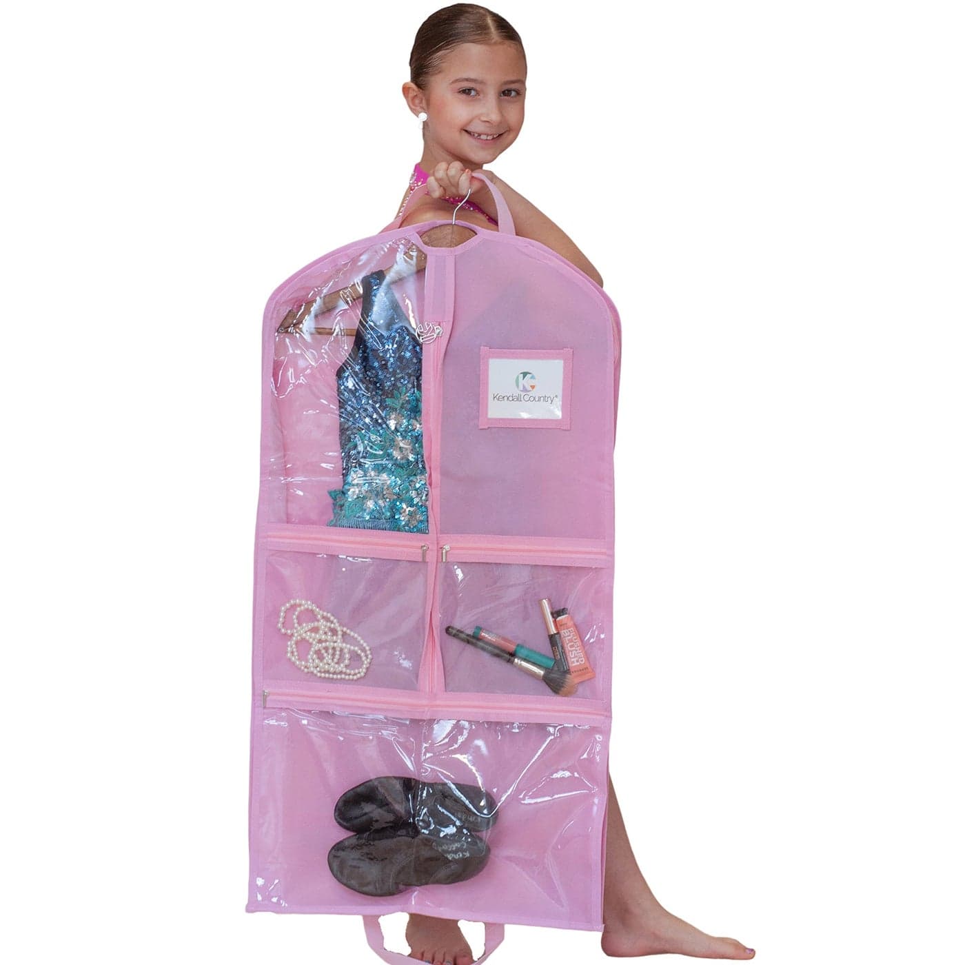 Waterproof Hanging Garment Bag 35 inch Clothes Bag with Gusset 5 Pockets Side Zip for Dance Costumes Theatre Beauty Pageants More Best for younger performers with small costume pieces