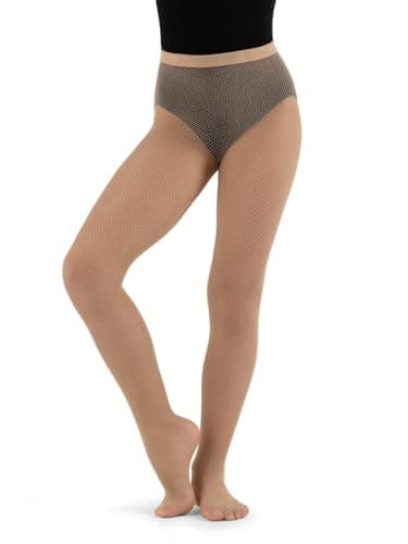 Capezio Big Girls' Studio Basics Fishnet Seamless Tight,Caramel,One Size