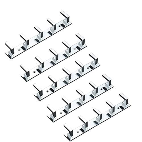 iSTAR Stainless Steel 5 Pin Bathroom Cloth Hooks Hanger Door Wall Bedroom Bathroom Robe Hooks Rail for Hanging Keys, Clothes, Towel Steel Hook (Pack of 5, Silver)
