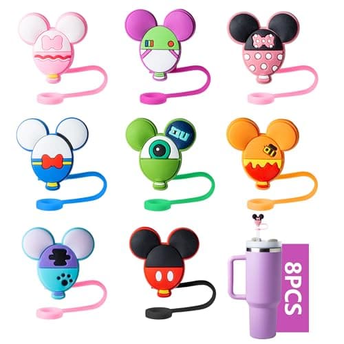 8-Piece Cute Mice Covers for Stanley Cup, 0.4in/10mm Diameter Toppers Cap,Compatible with Stanley 20 30&40 0z Cup, Dust-Proof Caps for Water Bottle