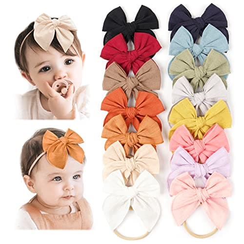 Niceye Baby Girl Bows and Headbands, Stretchy Nylon Hairbands Hair Bows for Newborns, Infants, Toddlers - Handmade Baby Hair Accessories for Girls
