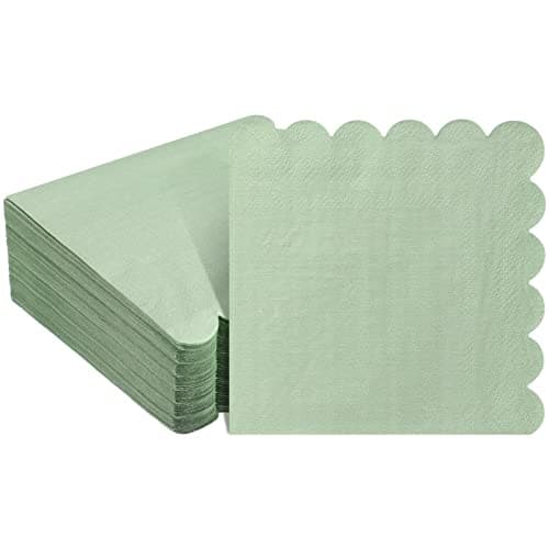 Scalloped Cocktail Napkins Thick Paper Disposable Party Beverage Napkins for Wedding Dinner Birthday Supplies 5 x 5 Inch sage 100 Pcs