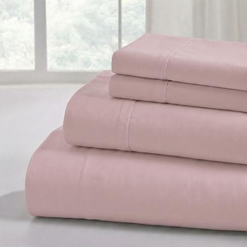 Modern Threads Soft Microfiber Solid Sheets - Luxurious Microfiber Bed Sheets - Includes Flat Sheet, Fitted Sheet with Deep Pockets, & Pillowcases Cameo Rose King