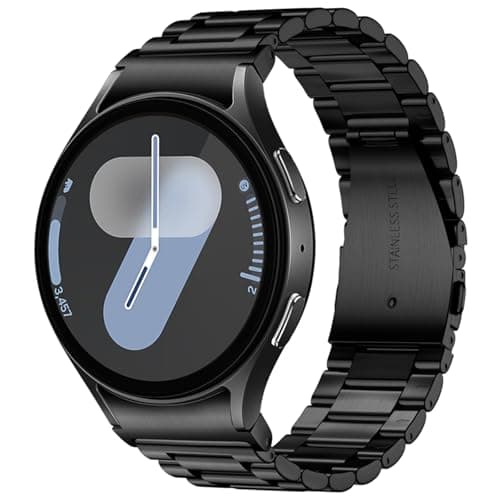 Compatible with Samsung Galaxy Watch 7 Strap 40mm 44mm/Galaxy Watch 6 Classic 43mm 47mm/Watch 4 Classic 42mm 46mm/Galaxy Watch 5 pro 45mm Metal Solid Business Galaxy Watch 6/5/4 Belts (Black)