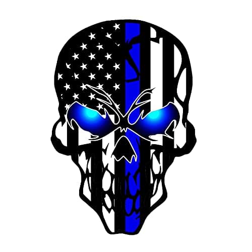 2 Pack Car Decals Stickers Skull Reflective US Flag with Thin Blue Line Honoring Police Law Enforcement Vinyl Stickers Van Trucks Women Men Motorcycle Laptop Decals Skateboard Bike Bumper Window