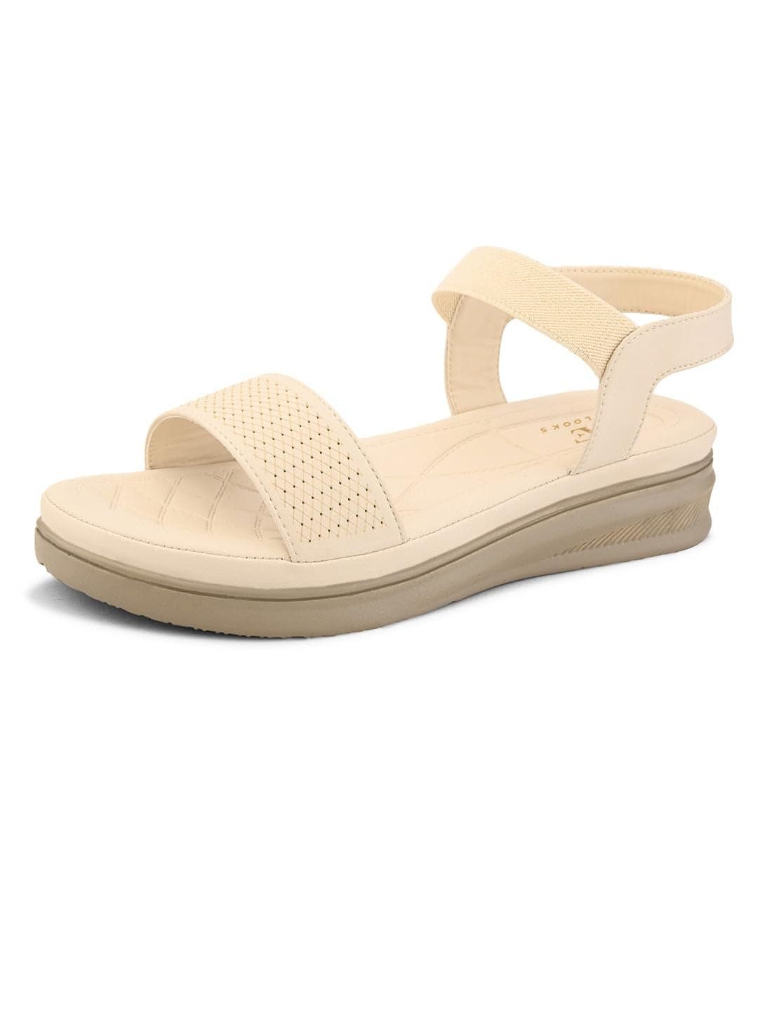XE Looks Women's Beige Casual Comfort Sandal with Elastic Backstrap & Cushioned Footbed