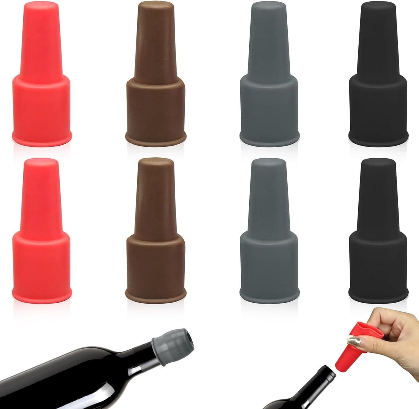 8Pcs Silicone Wine Stopper For Wine Bottles, Reusable Sparkling Wine Bottle Stopper, Silicone Wine Seal Stopper, Wine Bottle Cover Caps To Keep Wine Fresh, Beer Champagne Stopper Home Use(4 Colors)