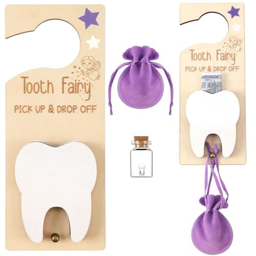 DoubleFill Fairy Tooth Gift Holder Bag Door Hanger Lost Teeth Keepsake Box Tooth Fairy Kit Stores Back to School Gift for Lost Teeth Boy Girl Primary School Classroom GiftsClassicPurple